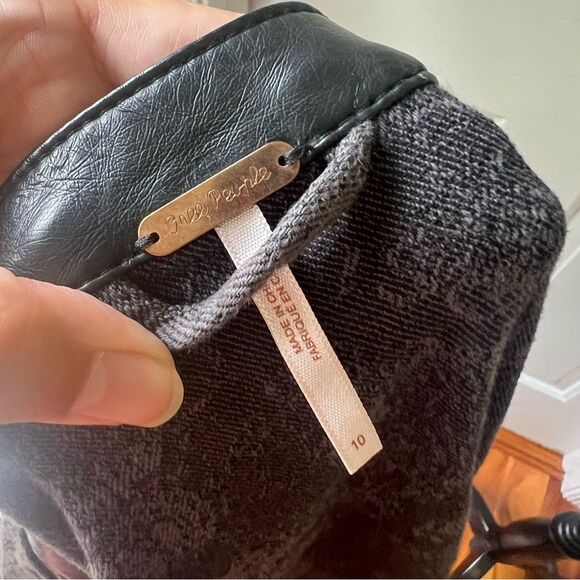 Free People Rugged Pieced Faux Leather Trim Moto Jacket Size 10 Mixed Media - Picture 6 of 7